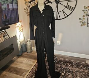 #48 Sleek Black Long-Sleeve Jumpsuit with Collar